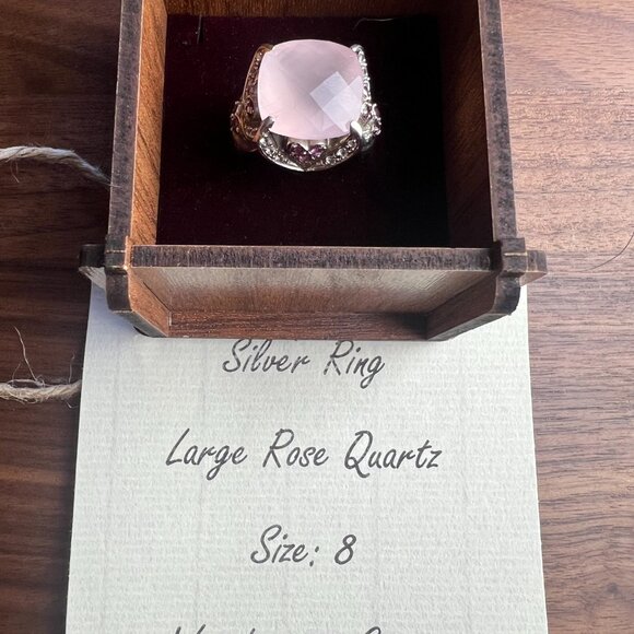 Sterling Silver Rose Quartz Ring with heart designs Size 8 - Picture 8 of 11
